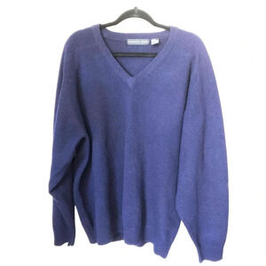 VTG Y2K100% Lambswool Geoffrey Beene Men V Neck Blue Cozy Sweater XL Stretch